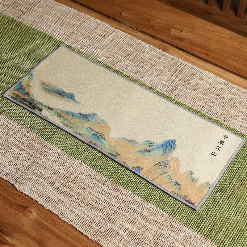 

1Pc 16x36cm Dining Table Tea Towel Teahouse Creative Antique Water Absorbent Suede Tea Mat Printed China-Chic Tea Cloth