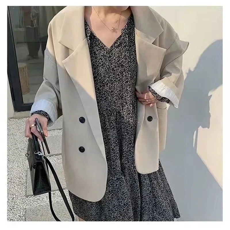 Vintage Brown Blazer Women Elegant Official Ladies Spring Autumn Fashion Long Sleeve Oversized Chic Casual Suit Jacket 2023