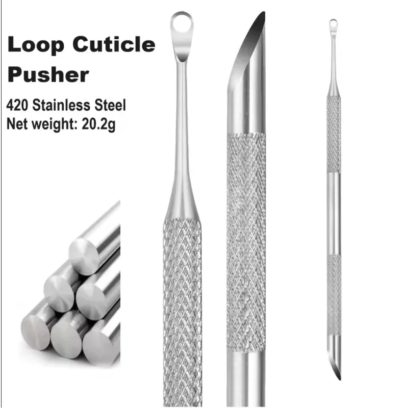 Stainless Steel Bevel Nail Cuticle Cleaner, Dual End Cuticle Scraper Shovel, Professional Nail Prep Tool for Nail Art Manicure