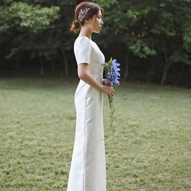 Witte Satijnen Trouwjurken Voor Bruid Elegante Sexy Rugloze Lange Prom Avond Gastenfeest Vrouwen Jurk Zomer Formele Vestidos