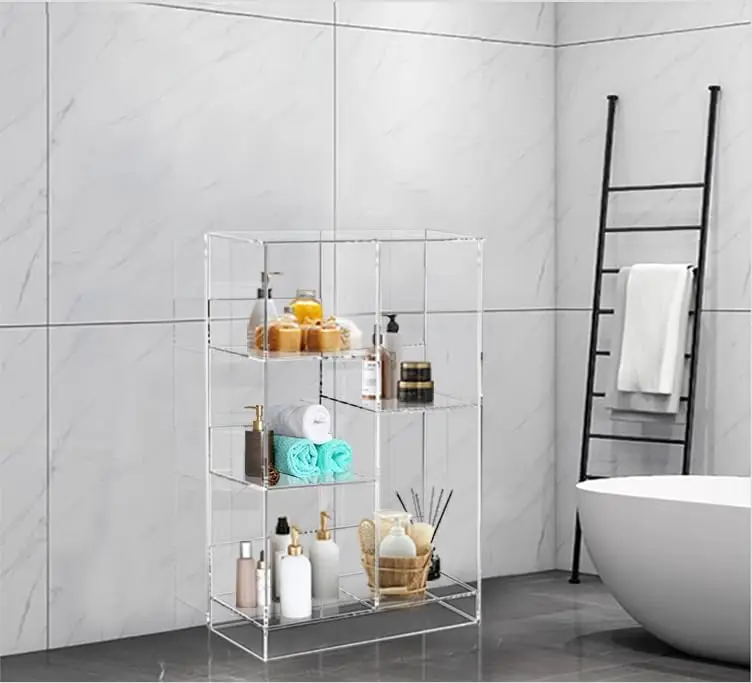 Manufacturer Customized OEM/ODM Bathroom Acrylic Display Rack, Clear Acrylic Cosmetics Handbags Wallet Storage Display