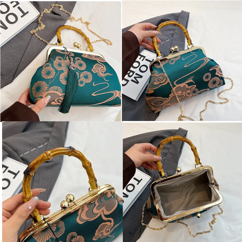 New Luxury Women Party Dinner Bag Retro Ladies Dinner Bag Elegant Wooden handle Simple Formal Gorgeous Crossbody Daily use Purse