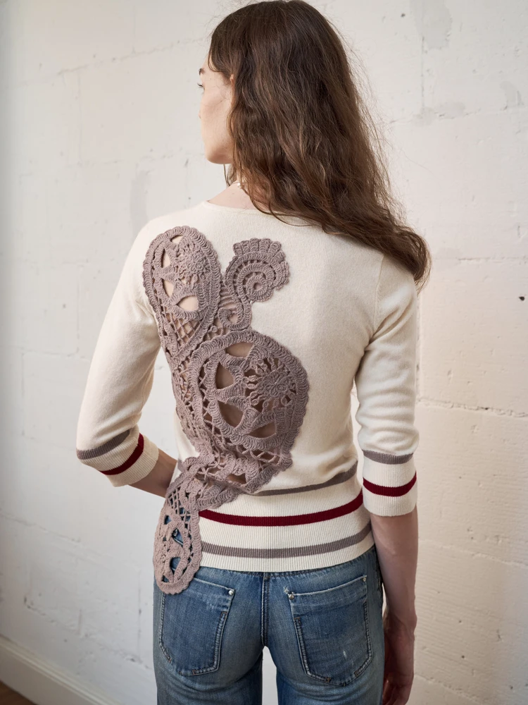 

Waterbear Original Design Paisley Hand Crocheted Color Blo Sweater Women's Slim Fit Long Sve round Ne Knitted Sweater