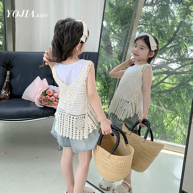 

Baby Girl Clothes Suit Girls Summer Set 2024 New Net Red Children Wear Style Baby Sweater Vest Children Summer Wear 2-piece Set