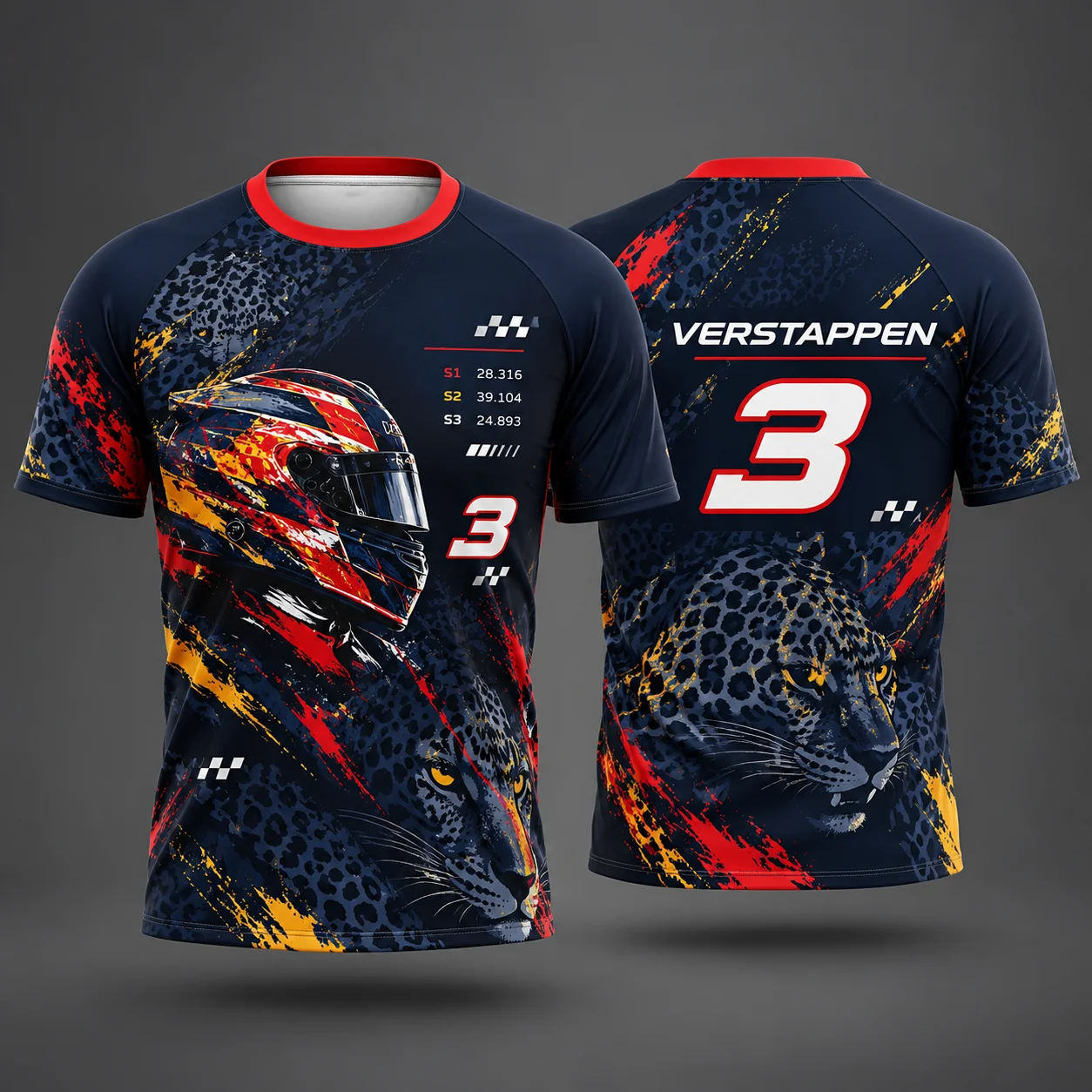 Max VER 3 Mens Panther Graphic T Shirt Short Sleeve Racing Fan Apparel Fall Winter Streetwear Casual Outfit Unisex Gift Style