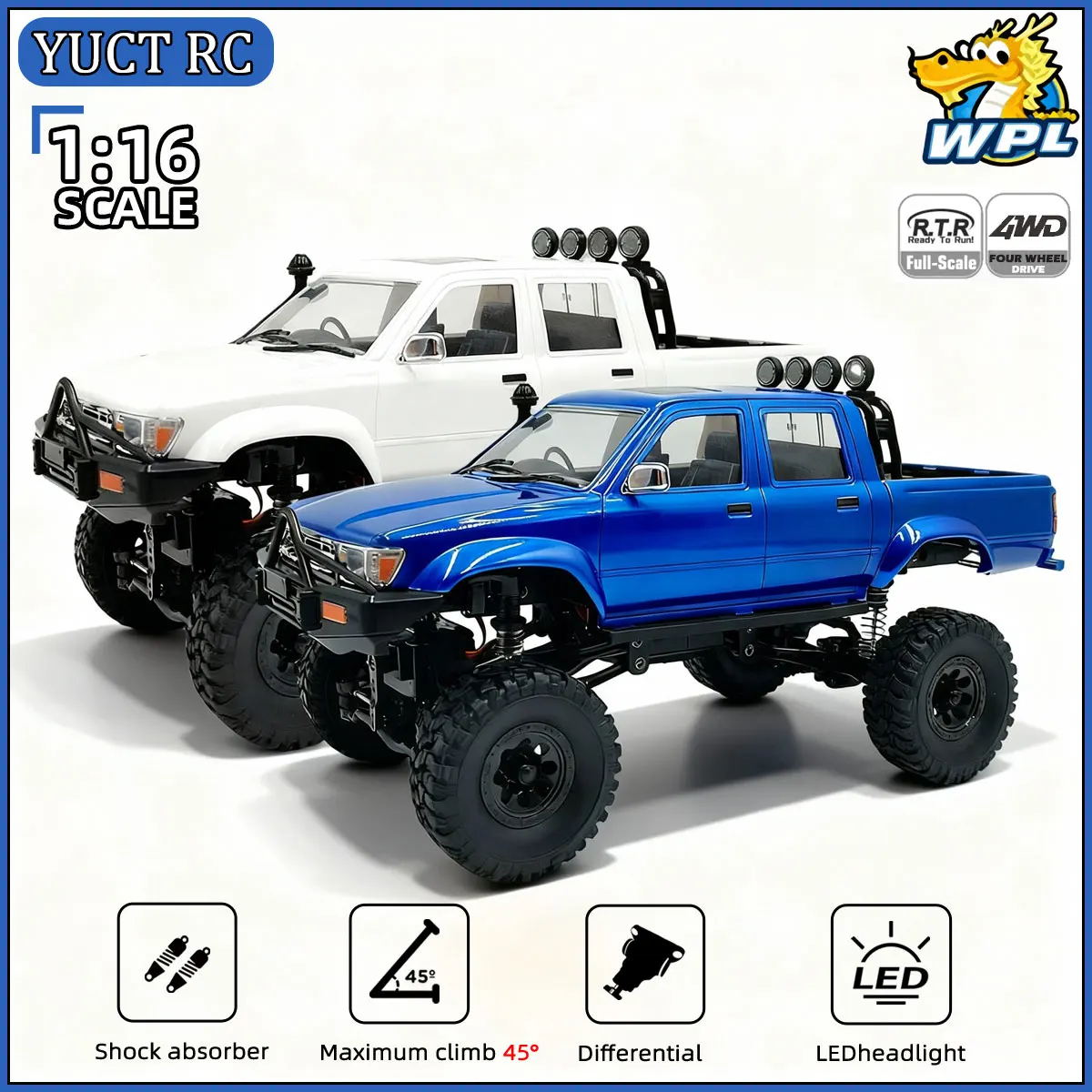 

WPL C64-1 1/16 Радиоуправляемый автомобиль Hailax 2.4G 4WD Пикап с дистанционным управлением Управляемый светодиодный светильник Электрическая игрушка Режим внедорожника