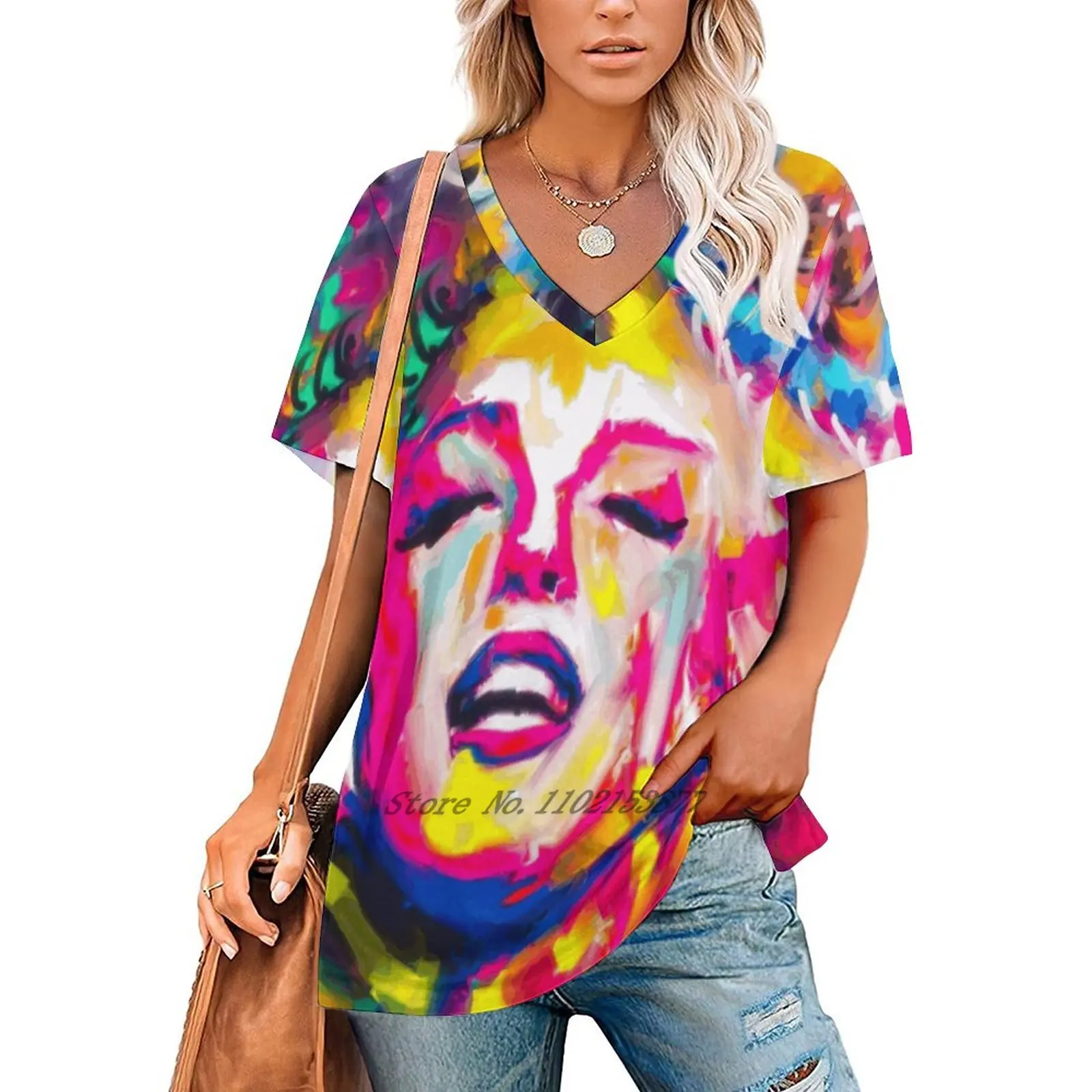 Acrylic Of Marylin Monroe Zipper Sexy T-Shirt Casual Tops Hollow Pullover Ladies Top T Shirts Portrait Marilyn Monroe Marilyn