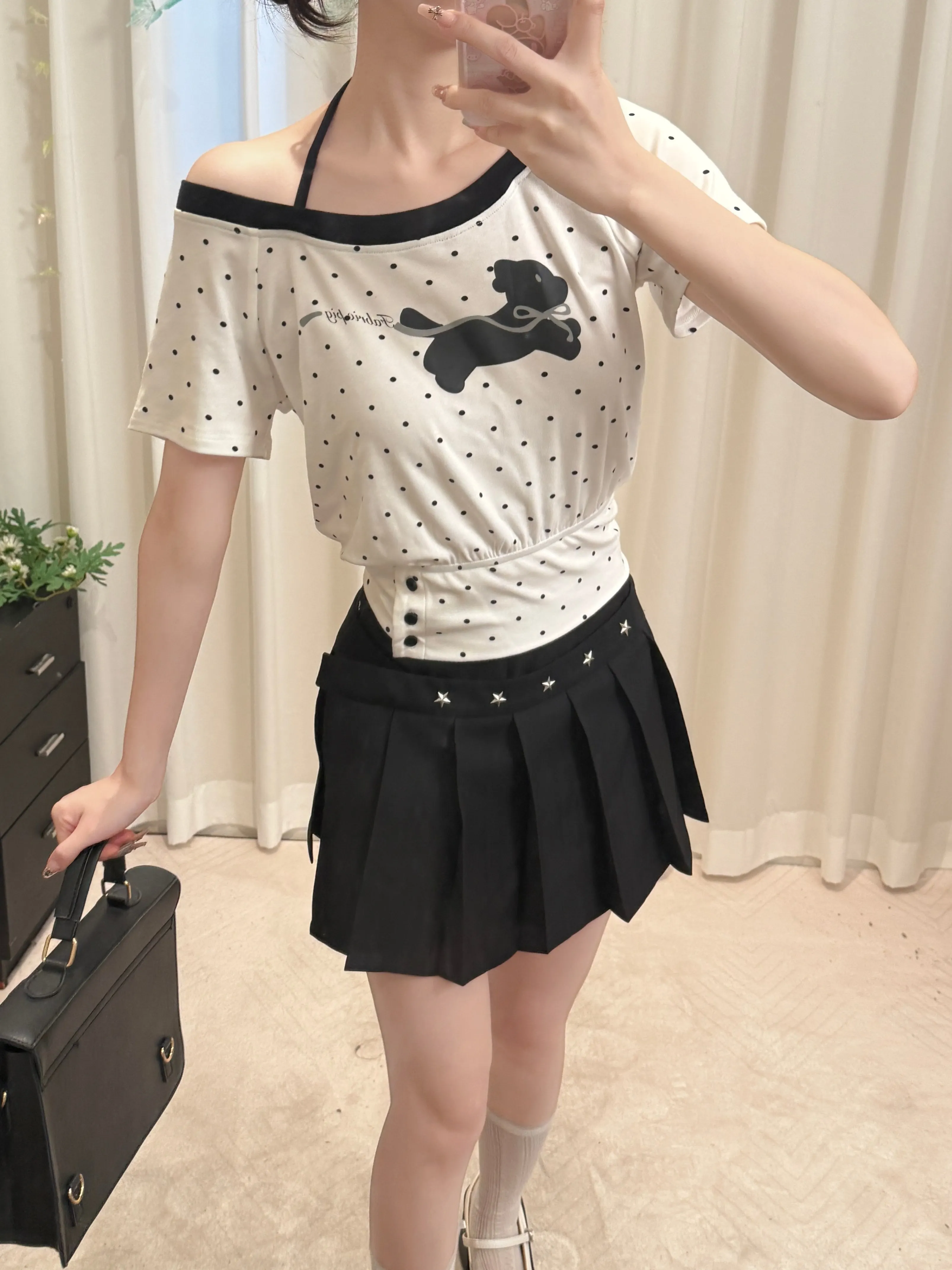Sweet Cool Black High Waist Pleated Skirt Women's Summer A-Line  Skirt Breathable Skin-Friendly City Commuting Skirt