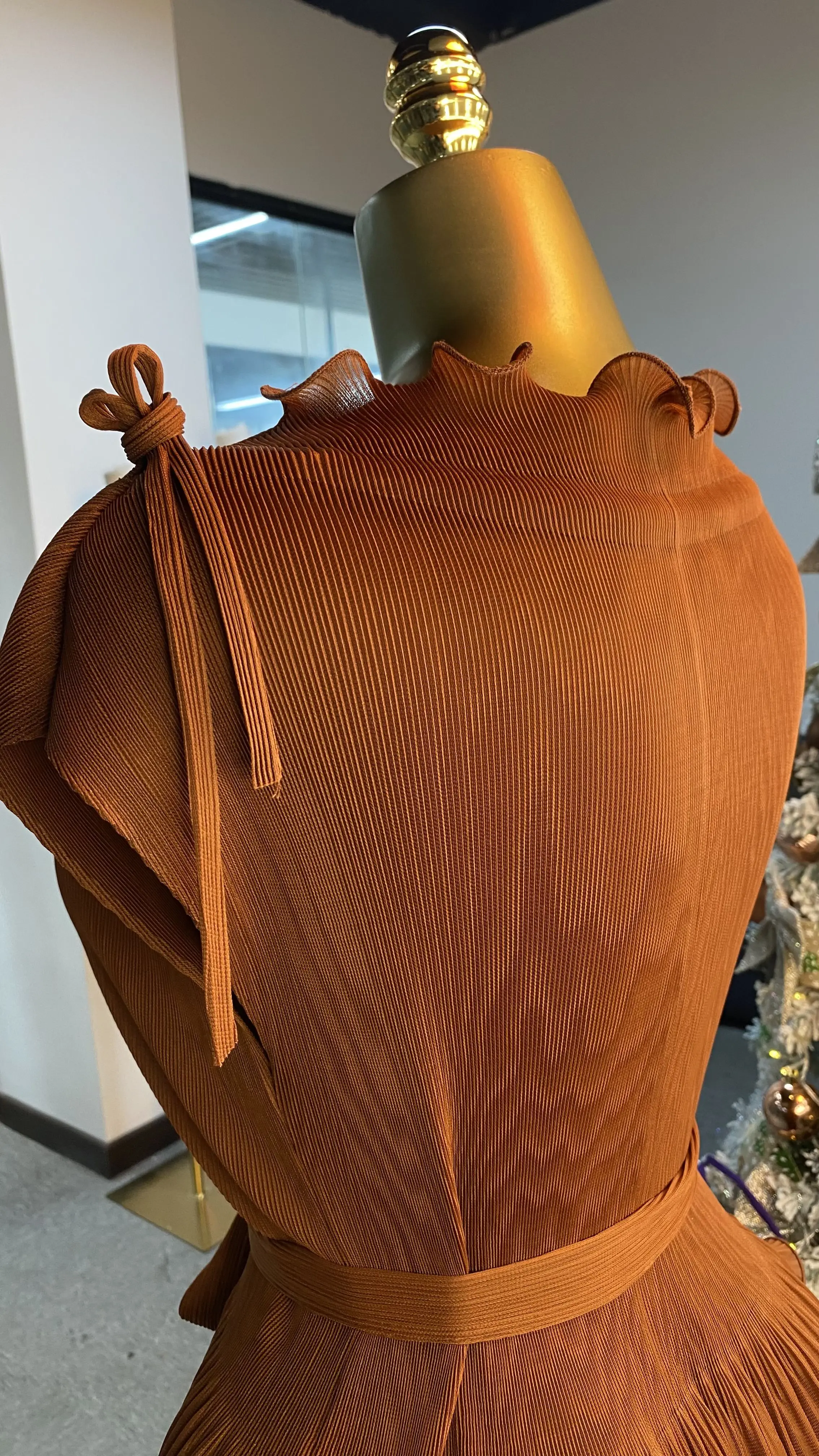 Colletto con volant in tinta unita pieghettato per vendite dirette in fabbrica plus size lunghezza caviglia abbigliamento formale autunnale da donna-GZXX020