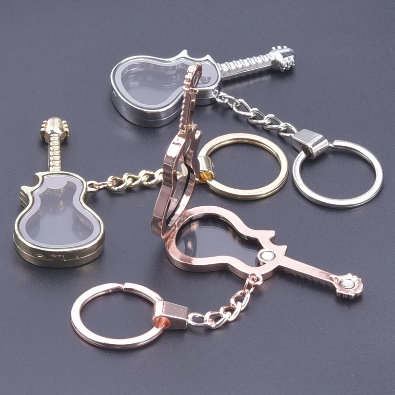 1Pc DY7 Personalized Music Guitar Lovers Glass Memory Photo Locket Pendant Keychain Living Relicario Key Ring Jewelry Bulk