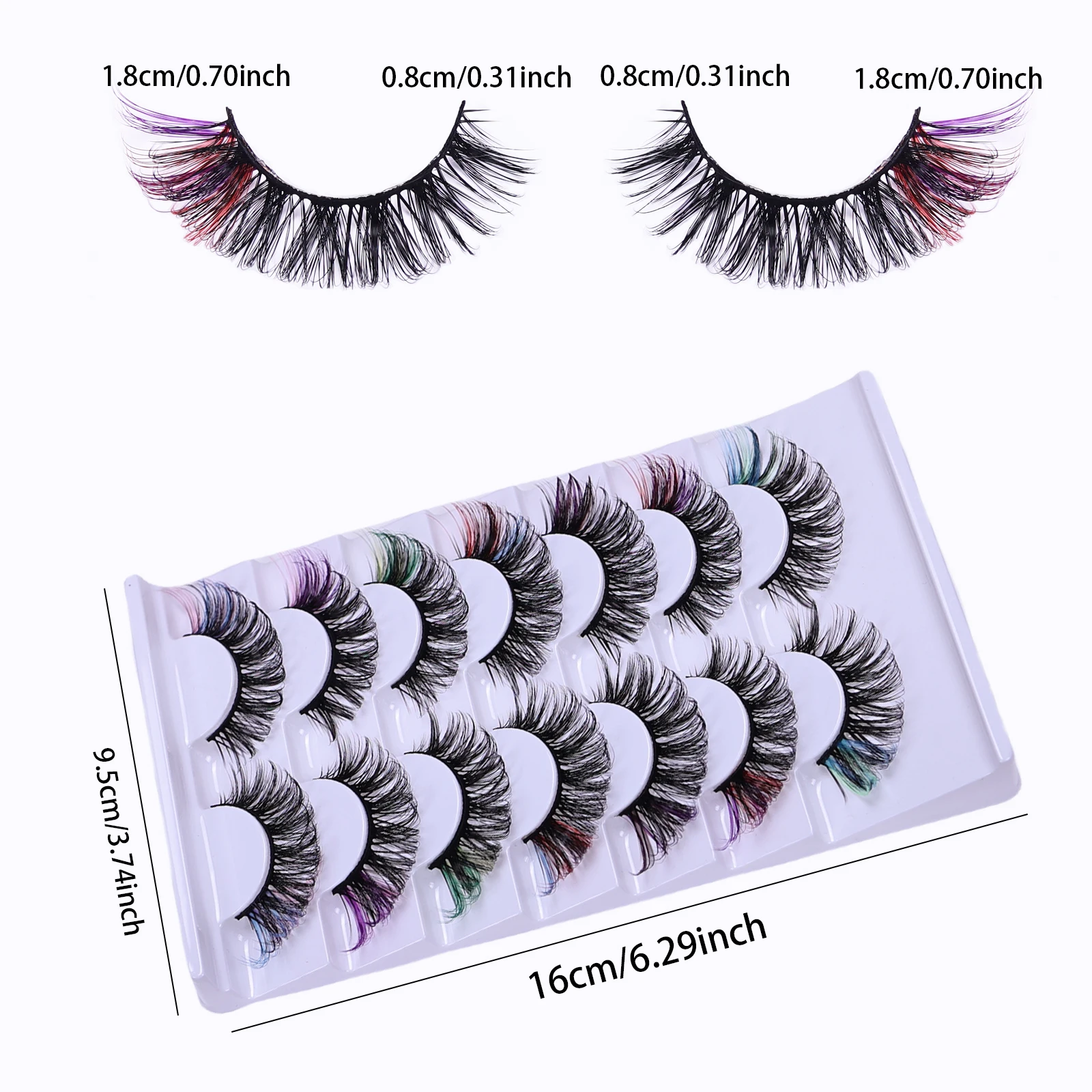 カラーつけまつげ7ペア、目尻のカラーアイラッシュDカール、ステージメイクに最適