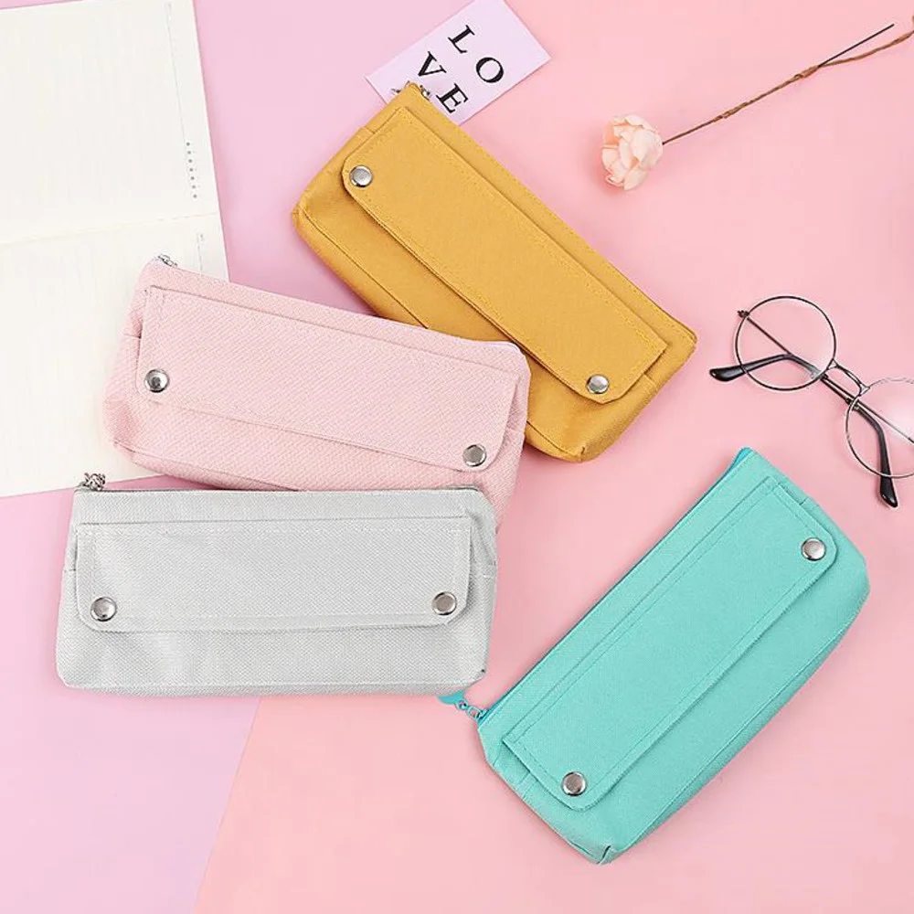 100Pcs Japanese Solid Color Oxford Cloth Pencil Case Simple Large Capacity Pencil Case For Children Student