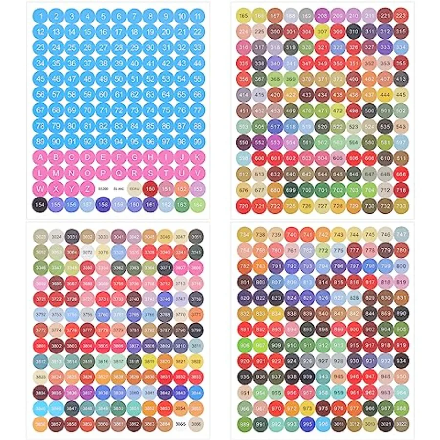 

4 Sheets Color Number Stickers Dmc 447 Round Diamond Labels Painting Multicolored Diamonds Paint Label Art Stickers as Diamonds