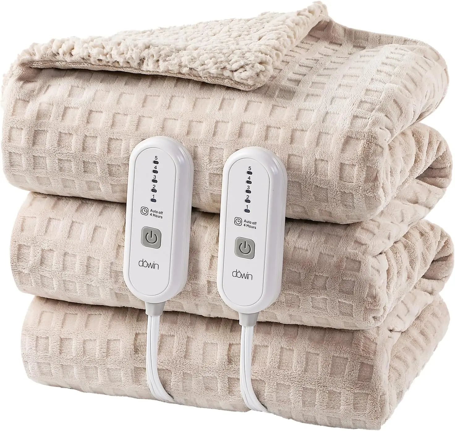 

Queen Size Electric Blanket with Dual Control, 5 Heat Levels, Auto Off, Sherpa Fleece, Machine Washable - Khaki 84x90