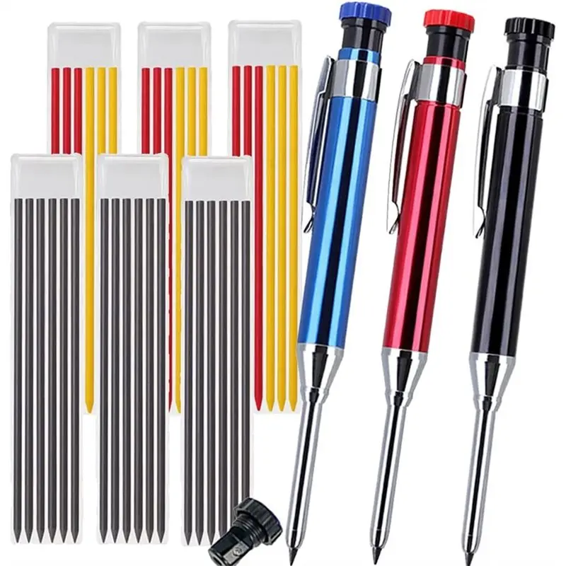 

【HAPPYH】Professional Wooden For Woodworking Pencil Set-Multi-Color Aluminum Marking Tool(Suitable For Wood/Metal-Black, Red, Blu