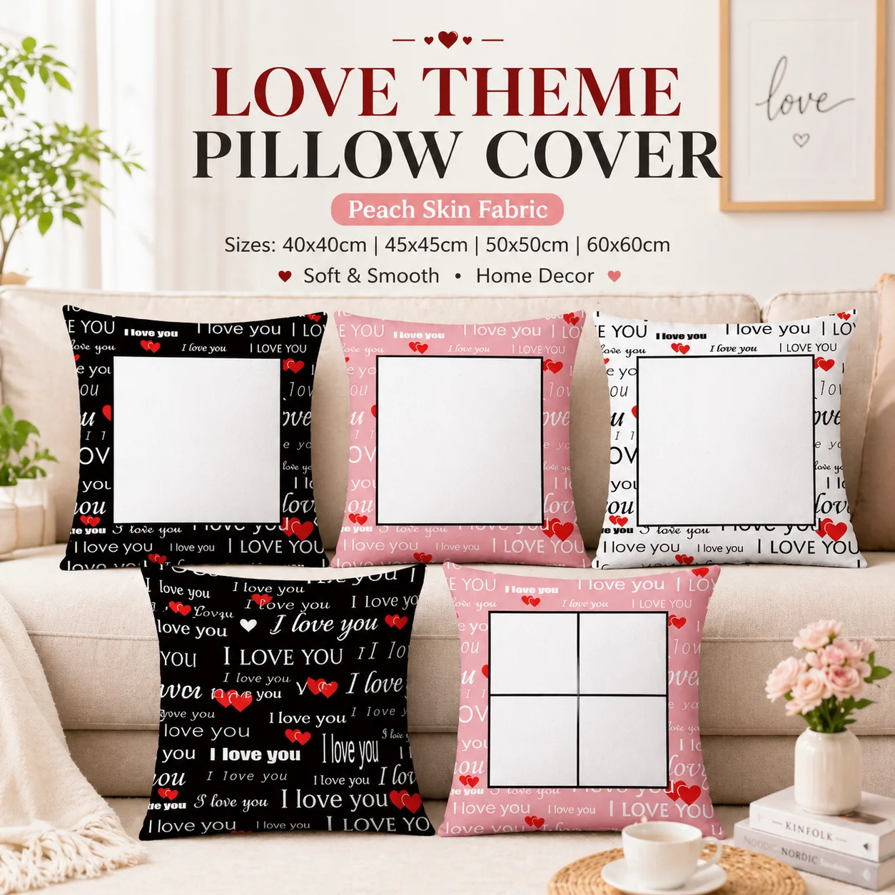 

Custom Photo Pillow Case DIY I Love You Print Peach Skin Cushion Cover Valentine Gift for Couple Bedroom Sofa Decor 45x45