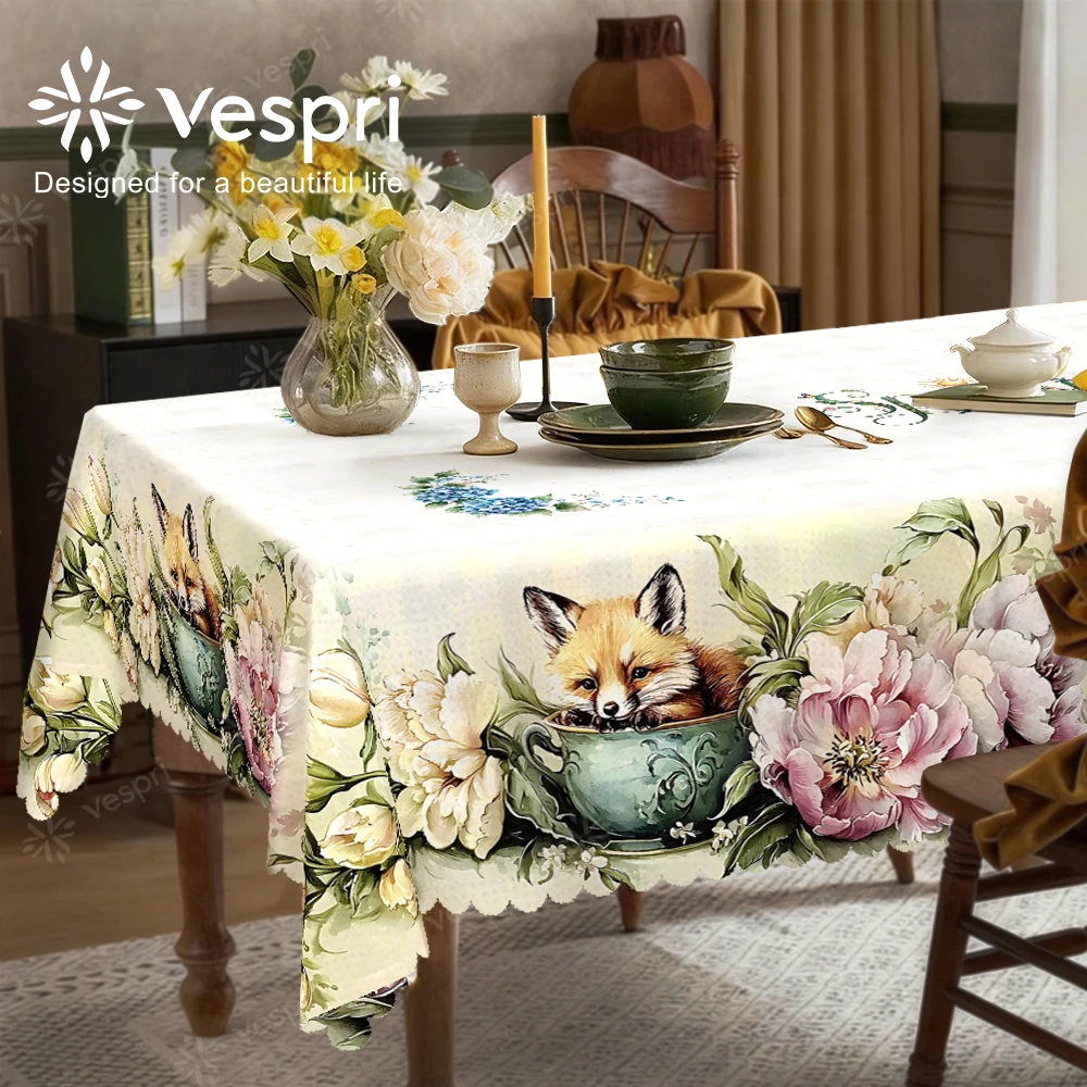 Floral Tablecloth with Cat Florals, Corn, Beehives, Honey for Indoor/Outdoor Camping decor, Rectangular/Round/Oval