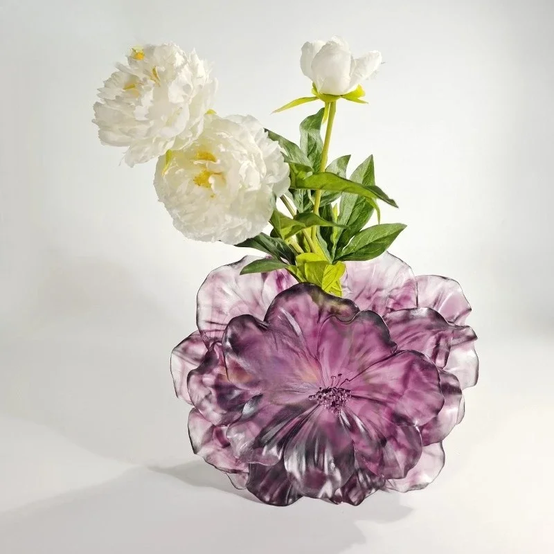 

High-grade glazed large vase porch TV cabinet purple crystal rose desktop ornament