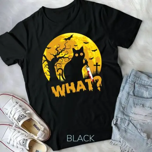 CAT WHAT - Murderous Black Cat with Knife Halloween Costume Unisex T-shirt