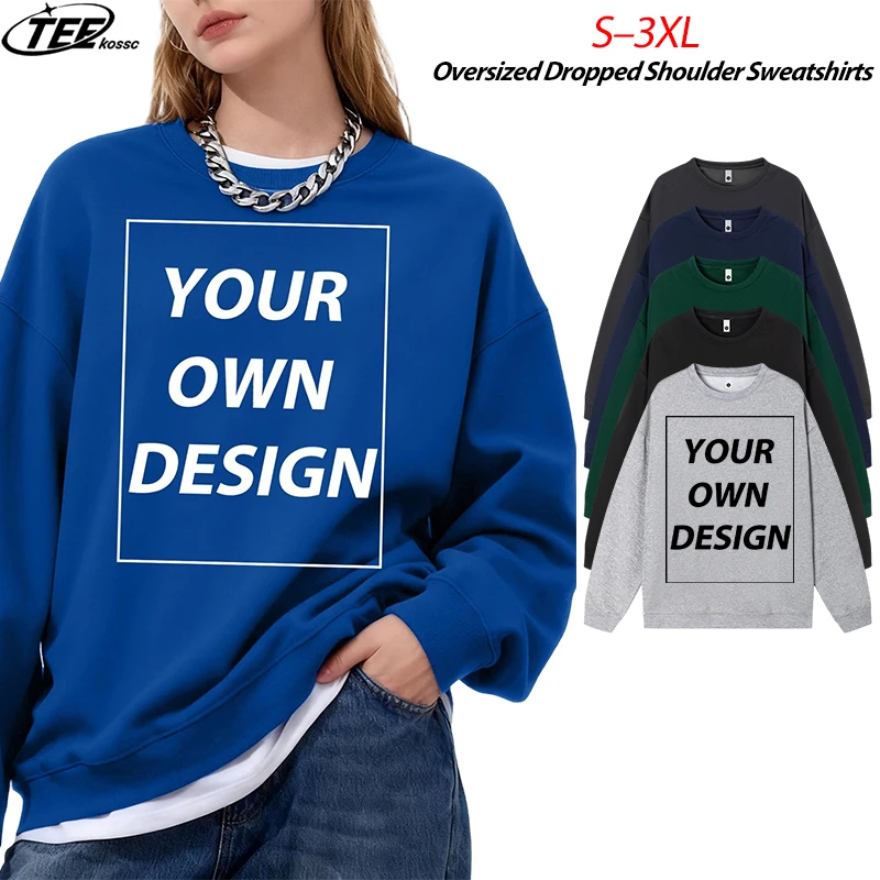 カスタムDIYプリント レディース 秋 オーバーサイズ スウェットシャツ カジュアル ドロップショルダー プルオーバー ストリートファッション スポーツウェア ベーシック 快適トップス