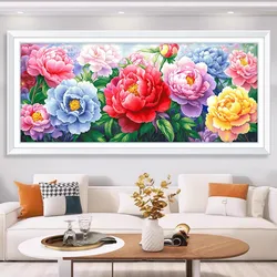Colorful Peony 9CT 11CT DIY Chinese Kits Embroidery Pattern Printed Stampe Cross Stitch Cotton-thread Landscape 81 Colors