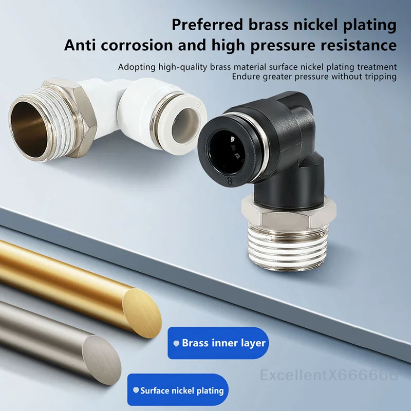 

5Pcs PL Elbow Pneumatic Fitting Male Thread Air Quick Connector L Shape Push in Hose PL8-02/4-M5/6-01/10-03/12-04 for Industrial