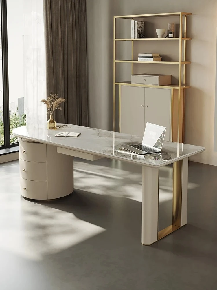 

Modern simple light luxury rock slab Italian computer desk high-end writing desk