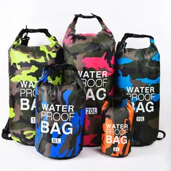 Bolsa seca de poliéster de camuflaje para exteriores, Cubo de hombro impermeable, ligero, para playa y piscina, X413A, 2L/20L/30L