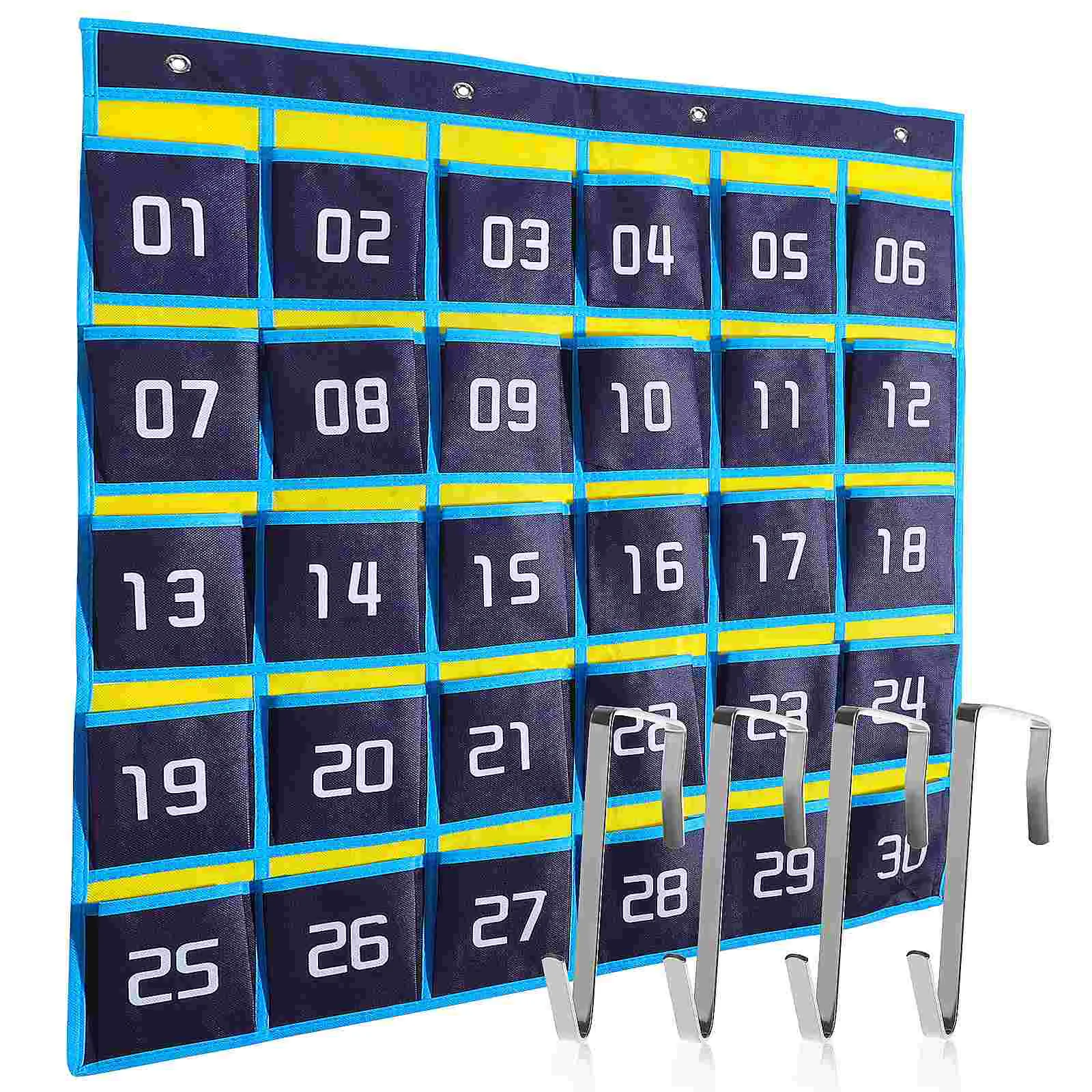 

Blue and Yellow Classic Model 30 Grids + 4 Hooks Phone Storage Bag for Classroom Calculator Holder