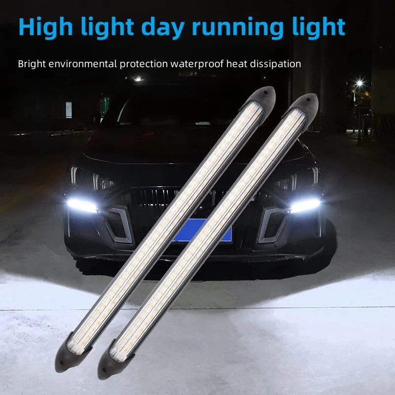 

2 шт. светодиодные автомобильные DRL дневные ходовые огни водонепроницаемые универсальные 12 В автоматические фары последовательный указатель поворота желтый поток дневной свет