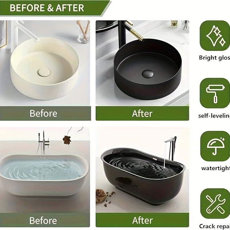 طقم طلاء البلاط الأسود وحوض الاستحمام - يغطي 50-60 قدم مربع، مقاوم للماء منخفض الرائحة، سهل الاستخدام للأحواض/الكونترتوب/الألياف الزجاجية