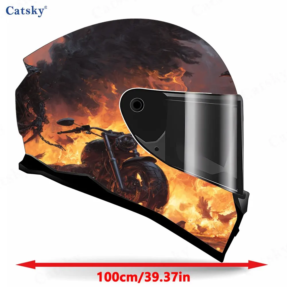 Motorcycle Rider Galloping in Flames Pattern Helmet stickers , PVC Material Multifunctional Helmet Stickers, Scratch-Resistant &