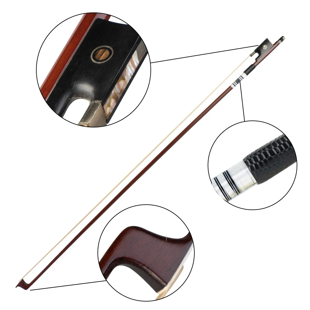 5PCS Professional 4/4 3/4 1/2 1/4 1/8 Octagonal Brazilwood Ebony Frog Violin Arbor White Horsehair Violin Bow Fast Response