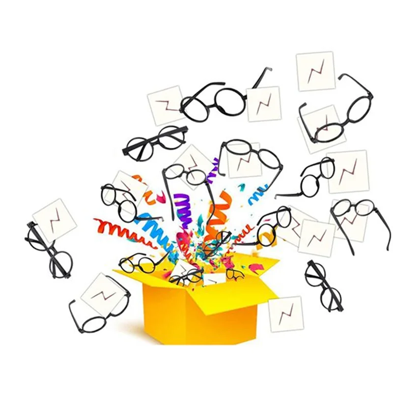 A71Z 30 PCS Wizard Round Glasses Frame No Lenses Eyeglasses Black With 30 Pieces Bolt Tattoos For Kids Halloween Party image 4