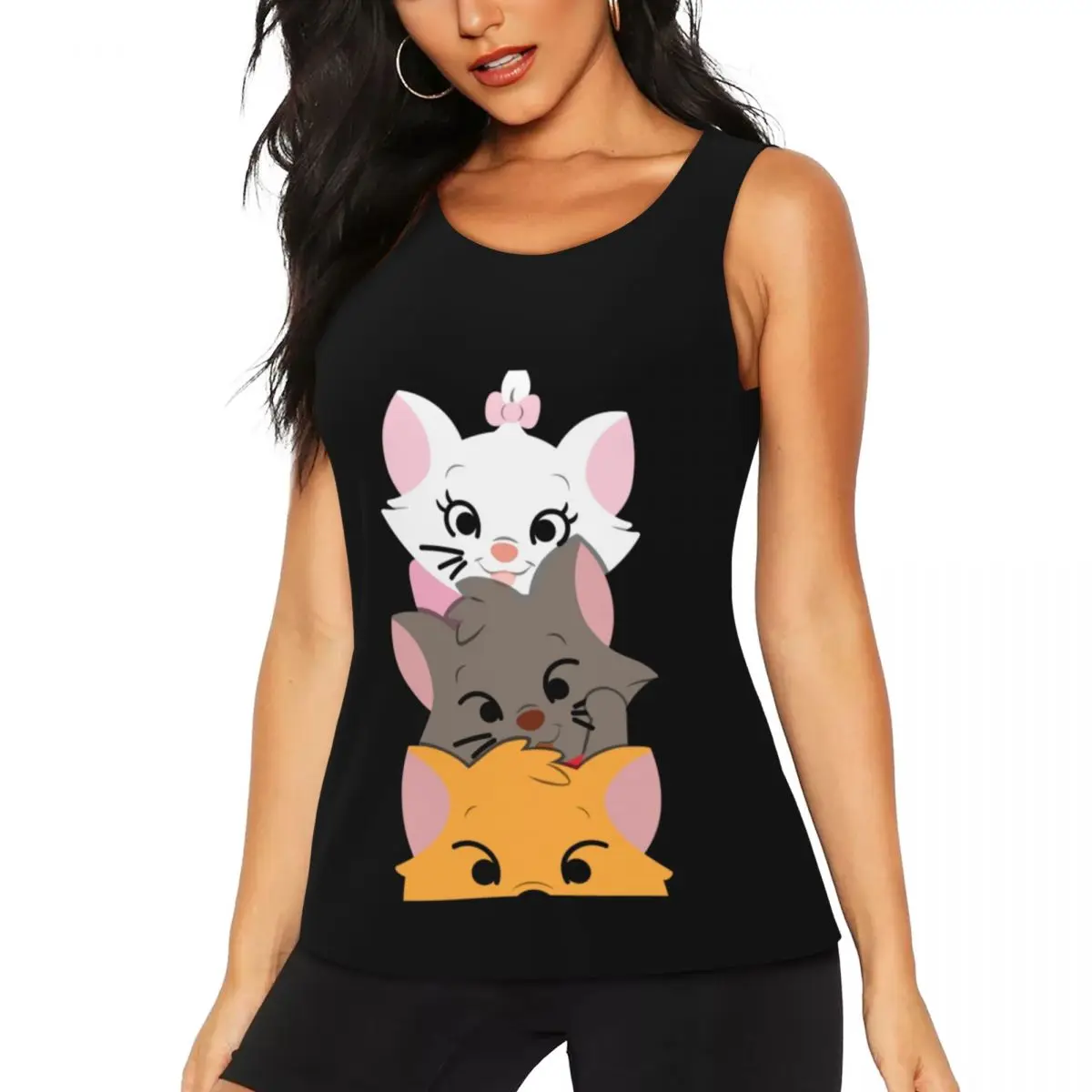 

Забавная рубашка для йоги с изображением кота Мари для женщин, топы на бретелях для тренировок в тренажерном зале с мультяшным котенком