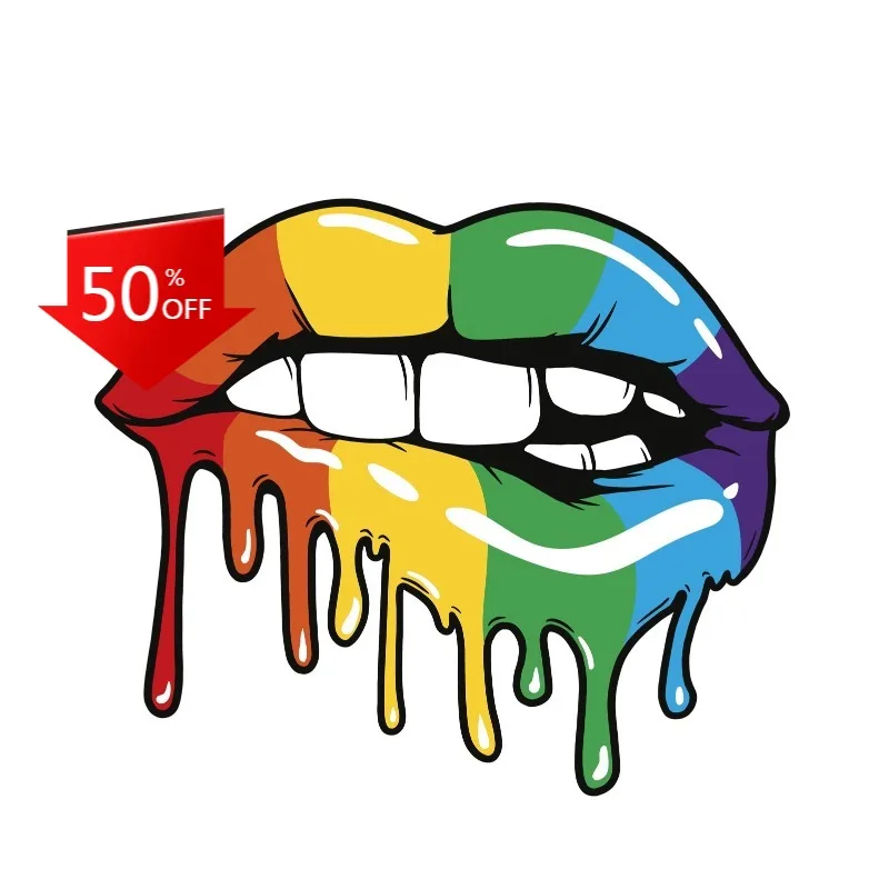 

Melting Lips Sticker Rainbow Biting Sexy Colorful Unique Dripping Paint Laptop Vinyl PVC Decal