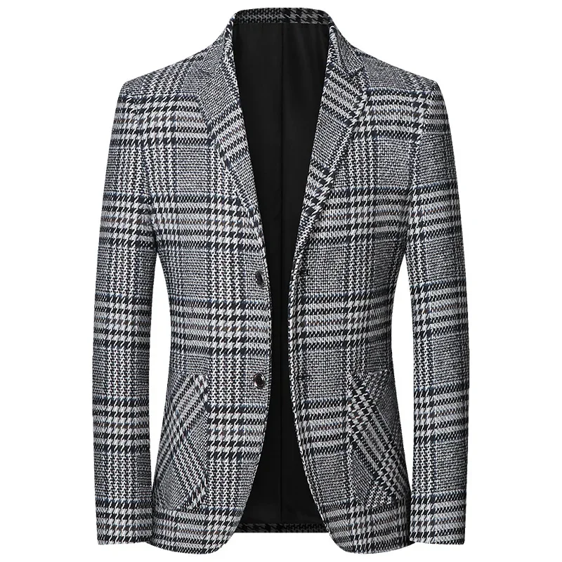 New Spring Autumn Men Plaid Formal Wear Blazers Jackets Male Business Casual Suits Coats Quality Male Blazers Jackets Coats 4XL