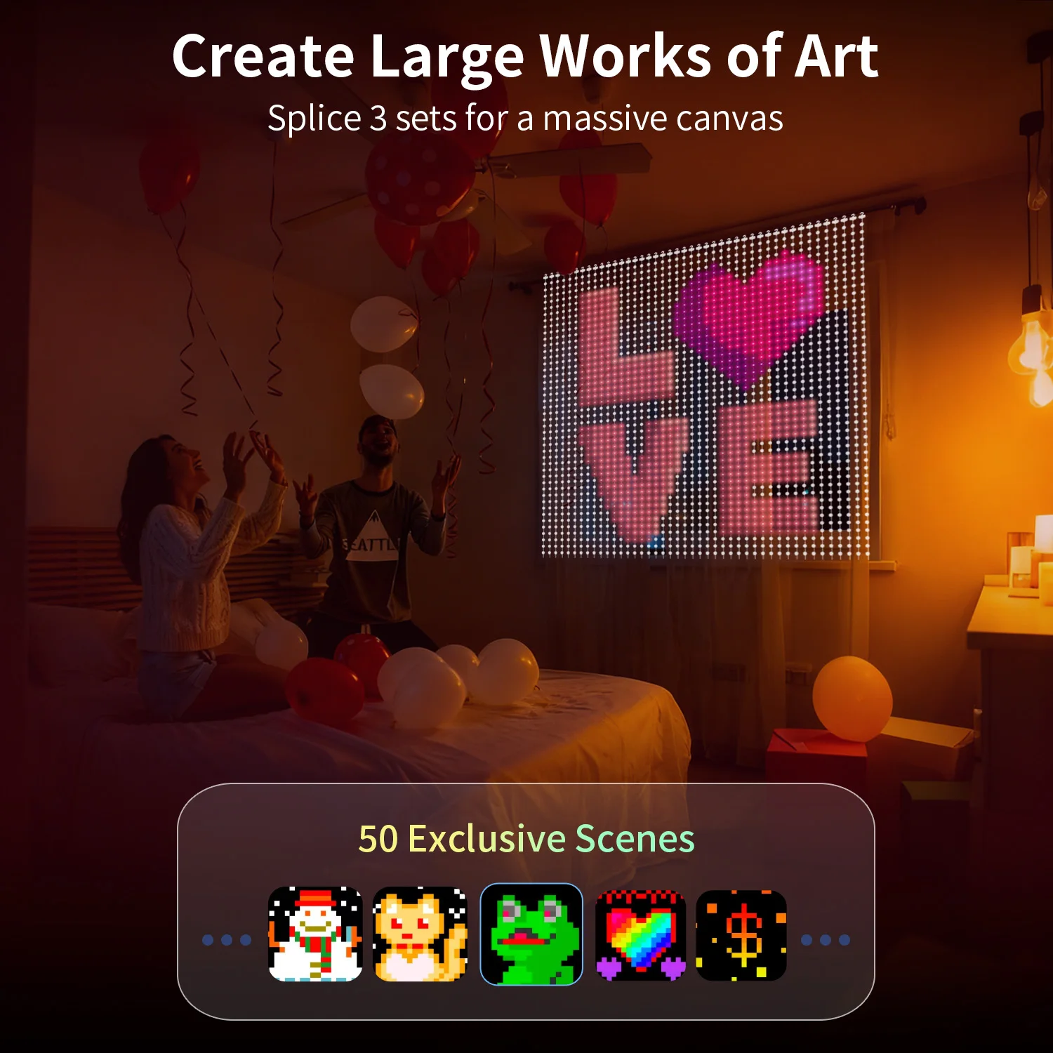 パターンledライト（アプリ制御付き）-400-led、usb給電、音楽同期rgbライト、diyスマートカーテンライト