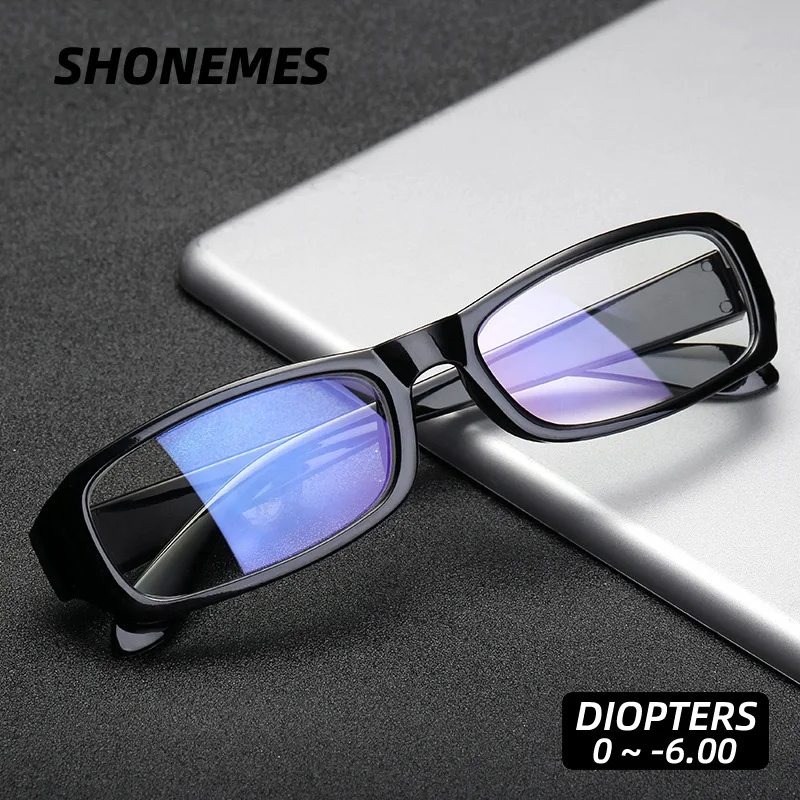 SHONEMES Rectangular Myopia Glasses Classic Nearsighted Eyewear Men Women Myopic Eyeglasses Diopters -1 2 2.5 3 4 4.5 5 5.5 6
