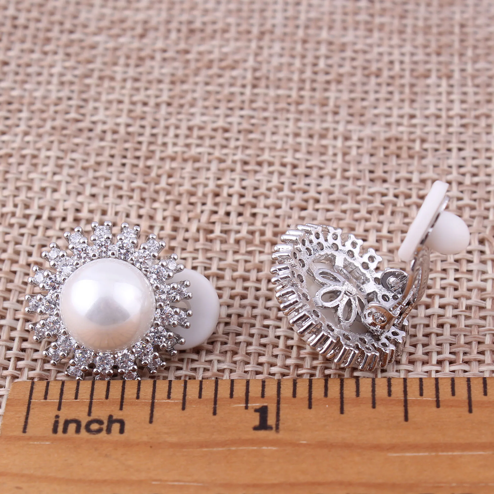 GRACE JUN New Arrival Gold Color Round Shape Pearl Cubic Zircon Clip on Earrings for Women Fashion Silver Plated Cuff Ear Clip