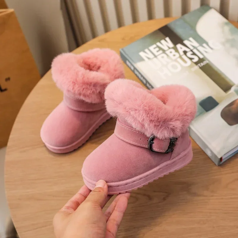 Toddler Kids Furry Cuff Winter Boots, Adjustable Buckle, Plush Lining, Non Slip Sole for Cold Weather Daily Outdoor Wear