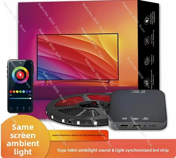Smart hdmi ambient lighting strip with sound & light sync, tv background atmosphere light, app & voice control