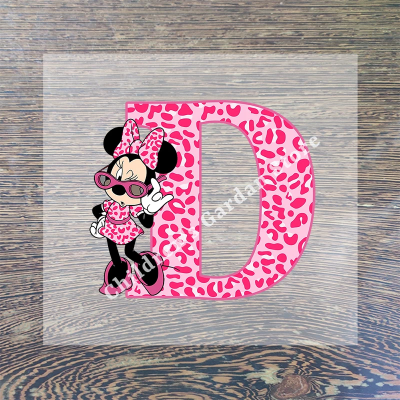 Minnie Mickey Mouse Disney Letter Clothes Sticker Hot Transfer Clothing Patch Iron on Patch Women Leopard Print T Shirt Sticker