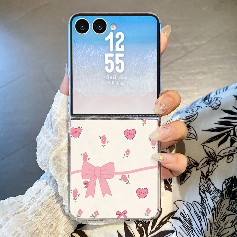 Bowknot Printed Phone Case For Samsung Galaxy Z Flip 8 7 FE 6 5 4 3 5G Hard Transparent Folding Cover For Samsung Z Flip7 Flip8