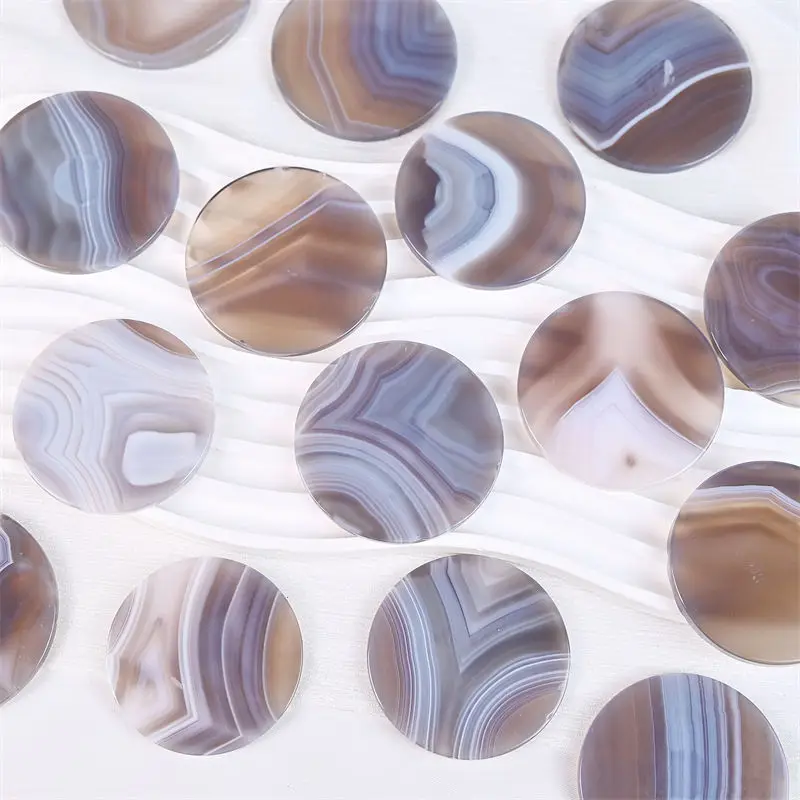 1pc Natural Grey agate round slice, smooth and polished, suitable for home decoration, ornaments, and holiday gifts