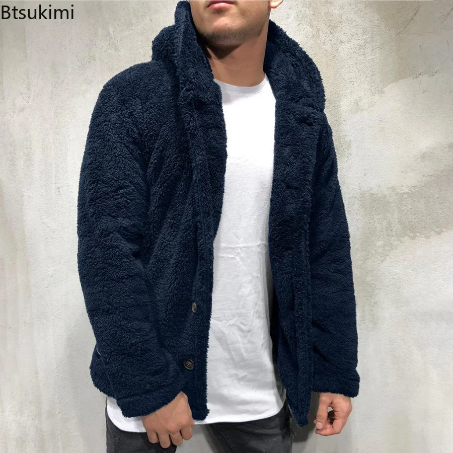 2024 Men's Warm Fleece Hoodie Coats Jacket Autumn Winter Solid Casual Long Sleeve Thicken Hooded Coat for Men Warm Coat Outwear