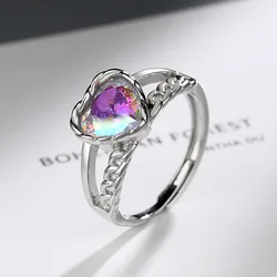 925 Sterling Silver Heart Zircon Adjustable Rings For Women Engagement Luxury Quality Wedding Jewelry
