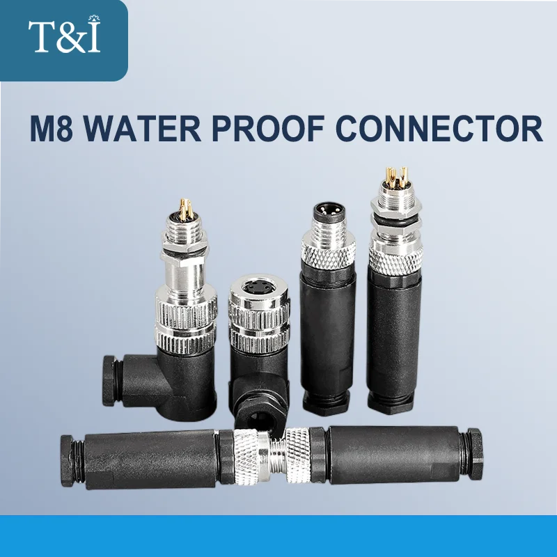 M8 Waterproof Connector Male&Female 3P4P Straight Elbow+Flange Aviation Plug Socket Sensor Cable