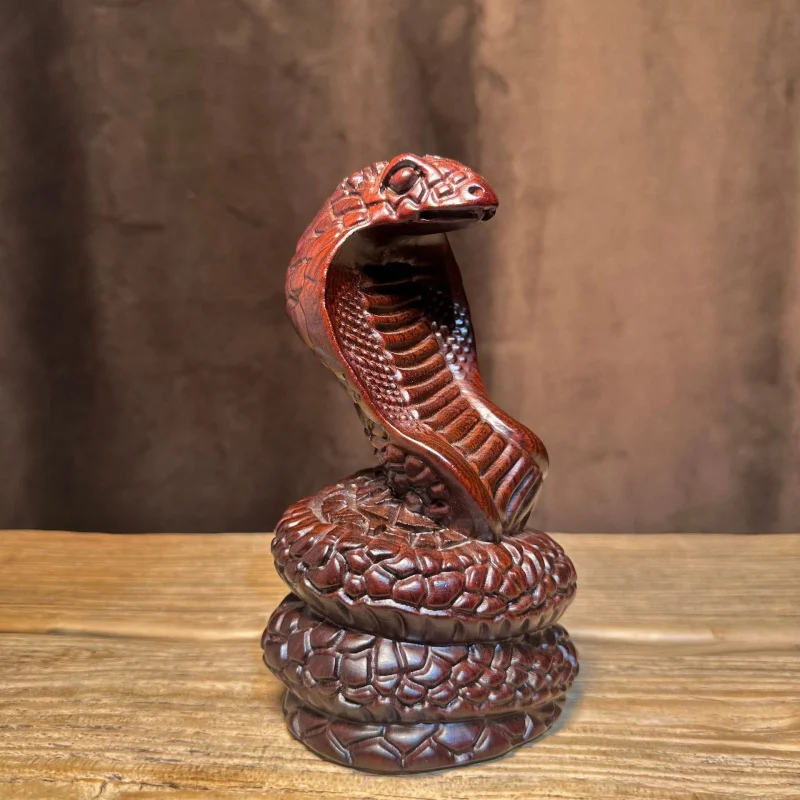 Rosewood Carved Ornament Solid Wood Zodiac Snake King Three-in- Six-in-One Home Living Room Desktop Decoration