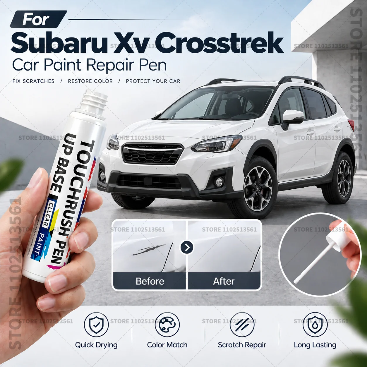 For Subaru XV Crosstrek White Black Blue Red Grey Silver Touch Up Paint Pen Automotive Scratch Repair Paint Brush Quick Dry